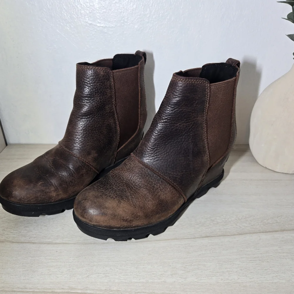 Sorel Womens High Heels Brown Leather Size 8 Joan Of Arctic Wedge - Picture 4 of 6